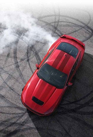 Overhead view of a 2024 Ford Mustang® model with tire tracks on pavement | Covert Ford in Austin TX